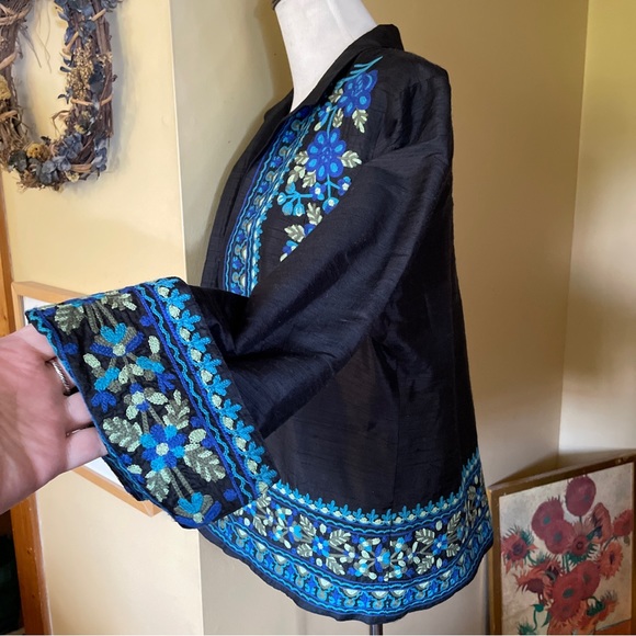 NORM THOMPSON sz Medium Heavy Embroidered Jacket Blazer 100% Raw Silk $138 NWT - Picture 6 of 16